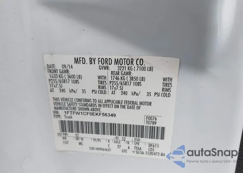 2014 Ford F-150 Xlt from USA, damaged, VIN 1FTFW1CF0EKF56349